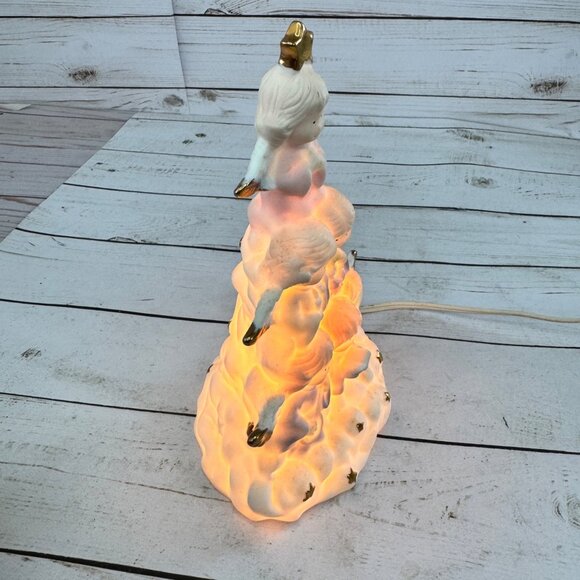 Vintage Light Up Angel Christmas Tree Figurine • Ceramic Gold Accents • Plug-In - Picture 11 of 15